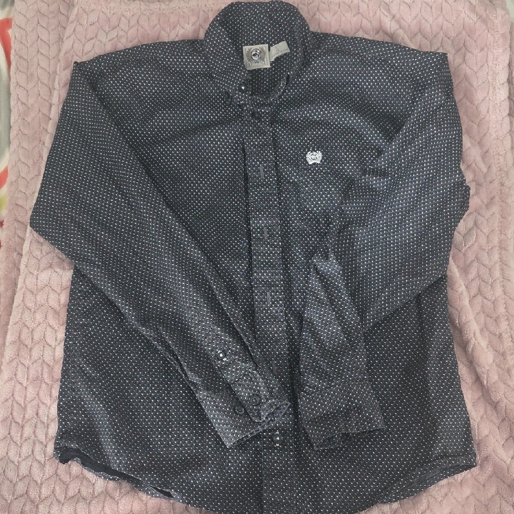 Cinch Kids Black W/ White Poka Dot Button Down Shirt